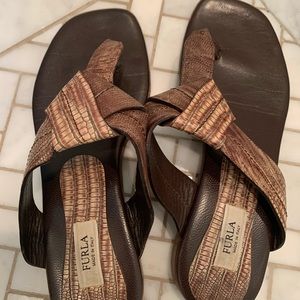 Furla Brown Leather & Snakeskin Sandals Size 37
